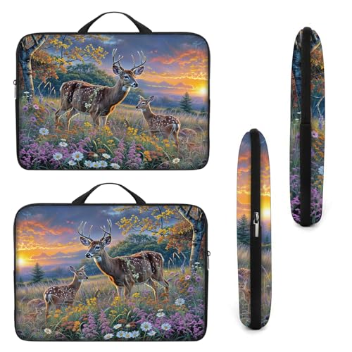 Laptop Sleeve Bag with Handle Computer Protective Soft Cover Case for 14 Inch 13 Inch Laptop,Deer Weed Sunset - color: Deer Weed Sunset
