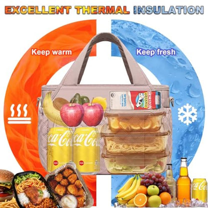 Artelaris Insulated Lunch Bag for Women,Leak-Proof Cooler Lunch Box, Cooling Tote for Adult,with 7 Pockets,Adjustable Strap(15 Liters) - color: Pink