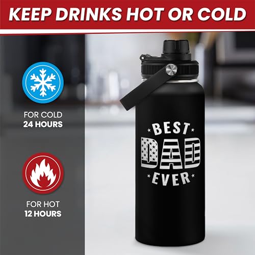 Best Dad Ever Water Bottle 32oz - Dad Bottle Stainless Steel Insulated Sports Bottles with Lid, Gifts for Father from Daughter Son, Dad Gifts for Birthday Christmas Fathers Day - color: Dad 1