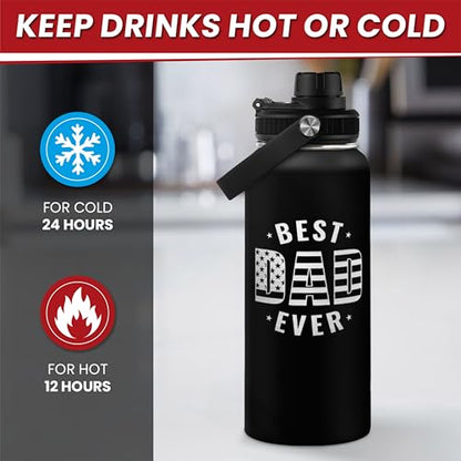 Best Dad Ever Water Bottle 32oz - Dad Bottle Stainless Steel Insulated Sports Bottles with Lid, Gifts for Father from Daughter Son, Dad Gifts for Birthday Christmas Fathers Day - color: Dad 1