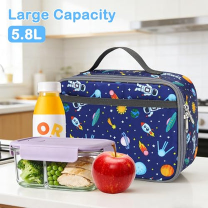 FlowFly Kids Lunch box Insulated Soft Bag Mini Cooler Back to School Thermal Meal Tote Kit for Girls, Boys, Astronaut - color: Multicolor