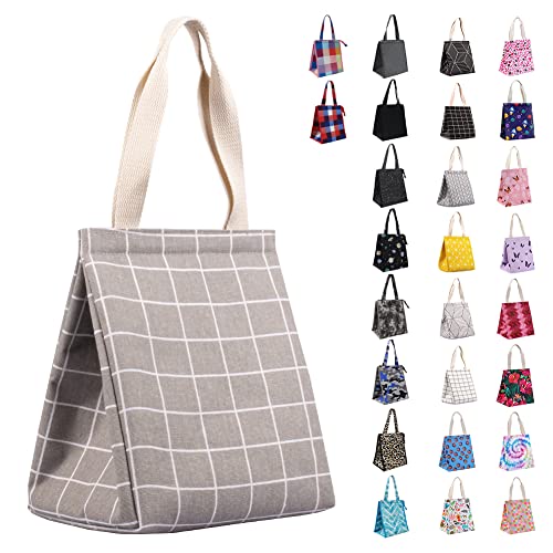 iknoe 9L Insulated Lunch Bag, Leakproof lunch Tote for Men & Women GrayGrid | Lightweight 0.3 lb, compact foldable design, aluminum foil interior, velcro closure, wide opening, for meals, snacks, office - color: Grey Plaid, size: Velcro Closure