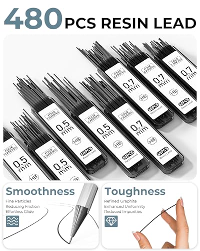 8PCS Metal Mechanical Pencil Set, 0.5mm & 0.7mm, Pack with Storage Case | 480 Leads, 3 Erasers+9 Refills, for School Writing, Sketching, Art Drawing & Professional Drafting - style: 8PCS 0.5 +0.7 mm
