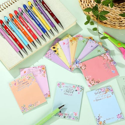 Geyee 24 Pcs Back to School Teacher Gifts Religious Sticky Notes with Funny Pens 3 x 4 Inch Employee Appreciation Gifts for Coworkers Teacher Office Staff Work Team Appreciation Gift - style: Religious