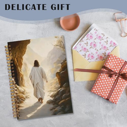 Exqcom Jesus Leaves the Tomb Christian Spiral Notebook, Jesus Resurrection Easter Bible Journal Gifts for Women, Prayer Religious Hardcover Notebook Journal Office School Supplies, 5.5x8.3 - color: white Bible Notebook-W