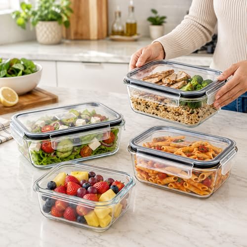 Sorbus Glass Meal Prep Containers Set – Freezer, Dishwasher, Oven Safe – Reusable Food Storage Bowls, 4 Cup Capacity for Meal Prep and Storage (4 Rectangular Vented Lid) - size: 4 Rectangular Vented Lid
