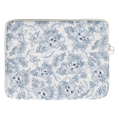 13.3 Inch Laptop Sleeve, Cute Flower Printed Puffy Case, Quilted Floral Protective Cover for Mac-Book Air/Pro, Aesthetic Laptop Carrying Bag - color: Dark Blue
