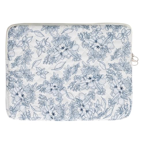 13.3 Inch Laptop Sleeve, Cute Flower Printed Puffy Case, Quilted Floral Protective Cover for Mac-Book Air/Pro, Aesthetic Laptop Carrying Bag - color: Dark Blue