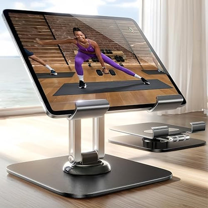 Heavy-Duty Adjustable Tablet Stand with 360° Rotation, Folding Base, Sturdy for Tablets, Phone, Laptop, Black - color: Black