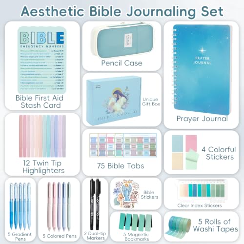 XKDOUS Bible Study Supplies Journaling Kit for Women, Bible Study Kit Journaling Supplies Includes Prayer Journal, Highlighters, Emergency Card, Pencil Case and More, Christian Gifts for Women, Blue - color: Bible Kit - Deluxe (Blue)