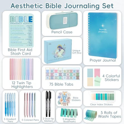 XKDOUS Bible Study Supplies Journaling Kit for Women, Bible Study Kit Journaling Supplies Includes Prayer Journal, Highlighters, Emergency Card, Pencil Case and More, Christian Gifts for Women, Blue - color: Bible Kit - Deluxe (Blue)
