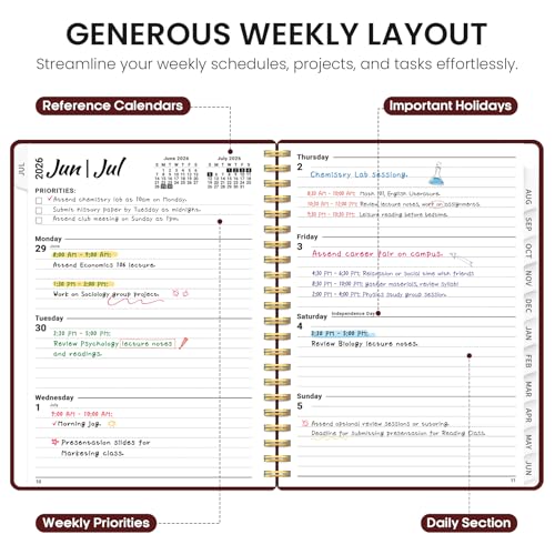 Planner 2026-2027, 8.5" x 11" Weekly and Monthly Academic Year Planner Calendar, July 2026 - June 2027, Hardcover Large School Planning Agenda With Tabs, Perfect for School & Office Supplies, A4, Burgundy - color: I-Burgundy, size: A4(8.5"x11")