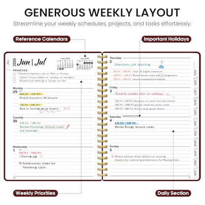 Planner 2026-2027, 8.5" x 11" Weekly and Monthly Academic Year Planner Calendar, July 2026 - June 2027, Hardcover Large School Planning Agenda With Tabs, Perfect for School & Office Supplies, A4, Burgundy - color: I-Burgundy, size: A4(8.5"x11")