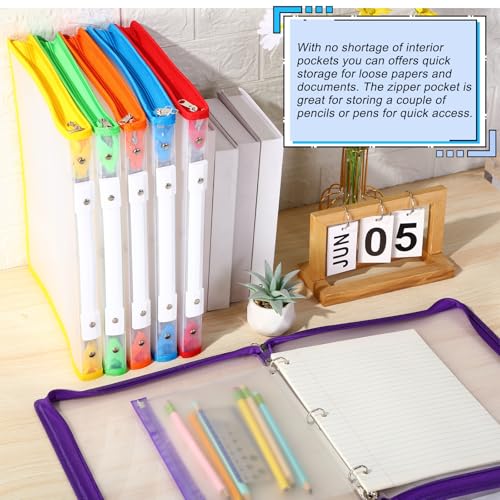 Fulmoon 6 Pack 1 Inch Zipper Binder, 3 Ring Binder with 2 Interior Pockets, Plastic Pencil Pouch, Expanding File Zippered Holds 8.5''x11'' for Projects, Assignments, Memos, School Work (Clear) - color: Clear