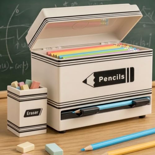 Pencil Dispenser for Classroom, 2Pcs Classroom Organization Set, Interactive Pencil Holder with Eraser Holder, Pencils Station for Teacher & Student, Teacher Must Have, Back to School Supplies(White) - color: White