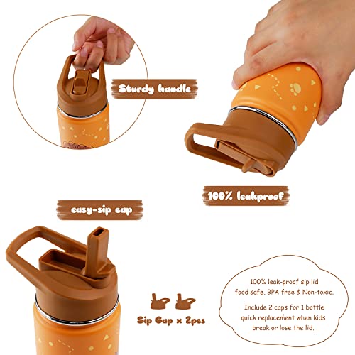 16 oz Stainless Steel Insulated Kids Water Bottle, Leak Proof Metal Thermal Flask with Straw lid, Cute Toddler Tumbler Cup for School Girls & Boys (Lion, Orange) - color: Lion, Orange