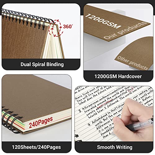 EUSOAR 5 Subject Spiral Notebook, 1pcs A4 11" x8-1/2 College Ruled Writing Pad, 100GSM 120Sheets/ 240Pages of Lined Paper, Thick Hardcover, for Traveling Students, Office and Business, Kraft - color: Kraft, size: A4-1Pack