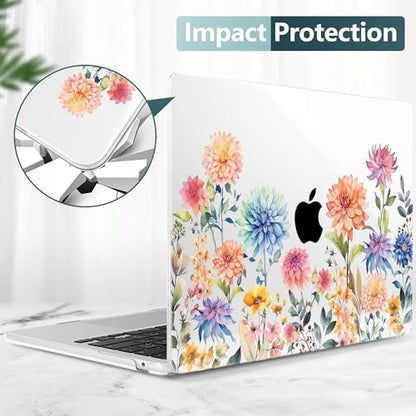 TWOLSKOO for MacBook Air 13 inch Case M5 2026 M4 2025 M3 M2 2024-2022 A3449 A3240 A3113 A2681, Plastic Hard Shell & Keyboard Cover & Screen Film for MacBook Air 13.6 inch Case, Beautiful Flowers - color: Beautiful Flowers D020