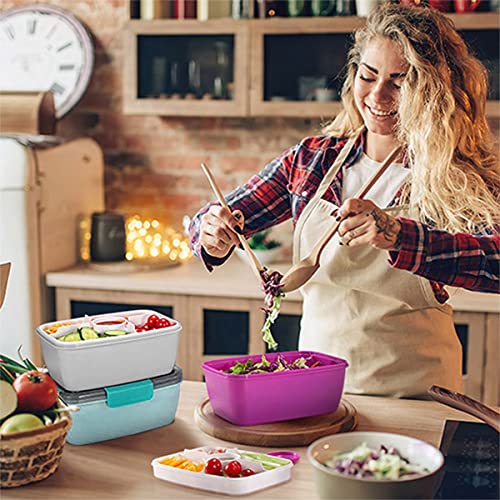 Caperci Large Salad Container for Lunch - Better Adult Bento Lunch Box 68 oz, 5-Compartment Tray, 2pcs 3-oz Sauce Cups, Stackable, BPA-Free (Gray) - color: Gray