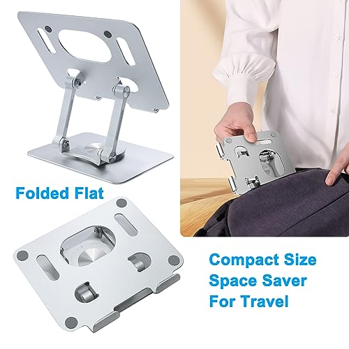 DCHAV Foldable Adjustable Drawing Tablet Stand for Desk iPad Holder Laptop Computer Riser 360 Rotating Ergonomic Aluminum Raised Table for Portable Monitor Phone 5-12 Inch Notebook, Silver