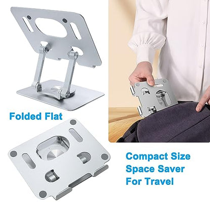 DCHAV Foldable Adjustable Drawing Tablet Stand for Desk iPad Holder Laptop Computer Riser 360 Rotating Ergonomic Aluminum Raised Table for Portable Monitor Phone 5-12 Inch Notebook, Silver