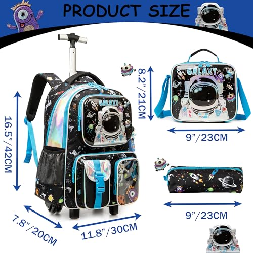 Meetbelify Kids Rolling Backpack with Wheels for Boys Rolling Backpacks with Lunch Box for Elementary School Students 3 in 1 Travel Luggage Suitcase for Boys Age 8-10 - color: Boy 02