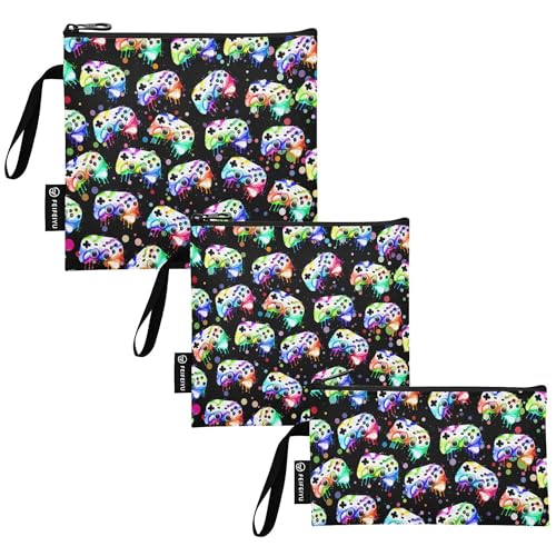 Reusable Food Storage Bags Colorful Game 3 Pack Set Lunch Bag Compact Sandwich Snack Bag Small Medium Large for Lunch, Travel & Organization - color: Bag 1