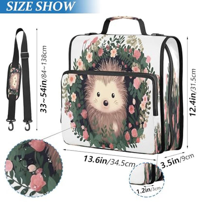 Hedgehog Waterproof Zipper Binder with Shoulder Strap, 3-Ring Trapper Keeper with Lay-Flat Design and Multiple Compartments for School & Office, Adults & Kids