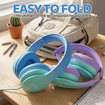 JoySpark Kids Headphones, Over-Ear Wired Headphones for Kids, 85dBA Volume Limited, Foldable Stereo Sound Toddler Headsets, 3.5mm Jack for School Entertainment, Gradient Blue - color: Gradient Blue
