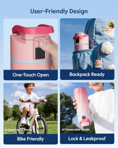 WATERH BOOST Kids Smart Water Bottle with Reminder & Tracker, 16oz | BPA-Free, Vacuum Insulated Stainless Steel, 24H Cold & 12H Hot, DIY Fridge Magnets, Rubber Base, Ideal for Travel & Camping - color: Pink Fade