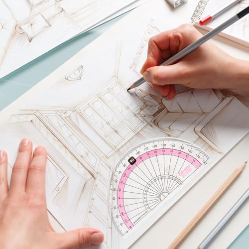 Compass Geometry Tool Protractor and Compass Set 8 Pcs Geometry Set Drawing Compass Geometry Compass and Protractor Set Math Compass with Shatterproof Storage Box for Class Supplies and School Pink
