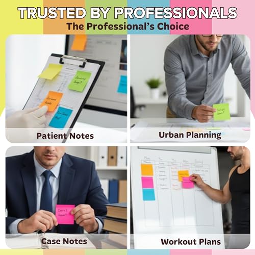 Sticky Notes 3x3 (12 Pads / 1200 Sheets) – 2026 Improved Adhesive, Very Very Sticky & Bright Neon Colors – Perfect for School, Office & Desk Supplies