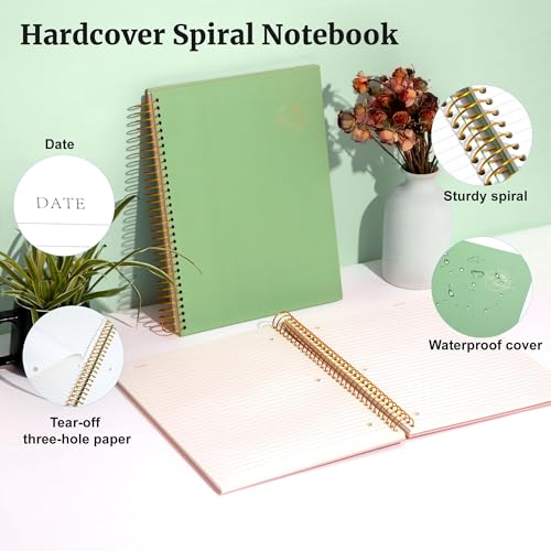 FLYING EAGLE Spiral Notebook 8.5 X 11, 1 Subject, 200 Pages College Ruled Notebook, 3-Hole Punched Paper, Hardcover Spiral Bound Notebooks for Work, School, Lined Note Taking, Green - color: 8.green