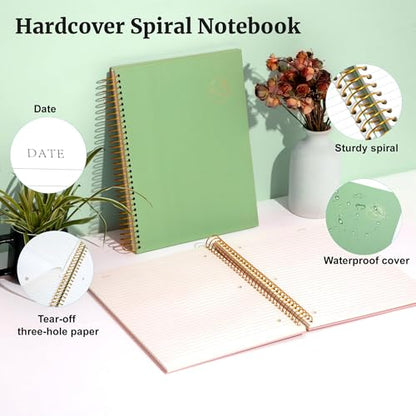 FLYING EAGLE Spiral Notebook 8.5 X 11, 1 Subject, 200 Pages College Ruled Notebook, 3-Hole Punched Paper, Hardcover Spiral Bound Notebooks for Work, School, Lined Note Taking, Green - color: 8.green