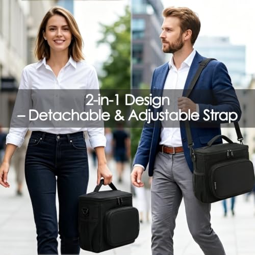 FlowFly Insulated Reusable Lunch Bag Adult Large Lunch Box for Women and Men with Adjustable Shoulder Strap,Front Zipper Pocket and Dual Large Mesh Side Pockets,BlackFlower - color: BlackFlower