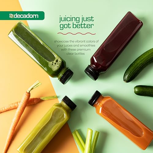 DECADORN 16 oz Juice Bottles with Caps, 20 Pack, Made in USA | BPA-Free Plastic Bottles, Tamper-Evident Lids, Leak-Resistant, Shatterproof, Disposable & Recyclable, for Juicing & Fridge - size: 16 oz 20 Pack