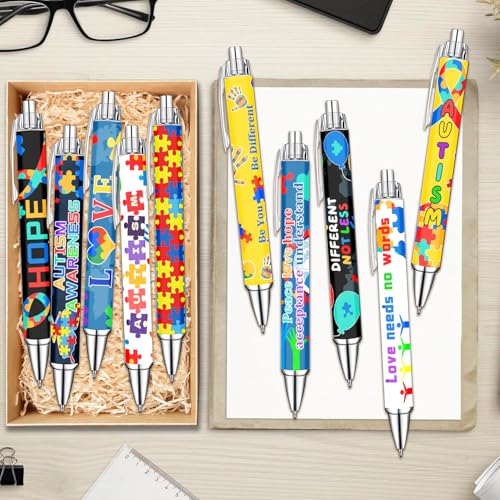 Idealmuzik Autism Awareness Ballpoint Pens, 10 Pack – Inspirational Quote Pens with Puzzle & Heart Designs, Encouraging Writing Pens for Office, School, Events & Everyday Use - style: Autism