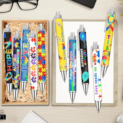 Idealmuzik Autism Awareness Ballpoint Pens, 10 Pack – Inspirational Quote Pens with Puzzle & Heart Designs, Encouraging Writing Pens for Office, School, Events & Everyday Use - style: Autism