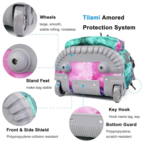 Tilami Rolling Backpack 19 inch with Lunchbox Wheeled Laptop Backpack, Clouds Green - color: Clouds Green
