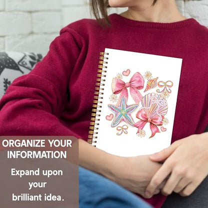 KAOWT Coquette Seashell Ocean Beach Notebook Journal, Pink Preppy Beach Notebooks for Note Taking, Ocean Seashell Starfish Coastal Journal, Hardcover Spiral Notebook 5.5x8.3in - color: pink seashell