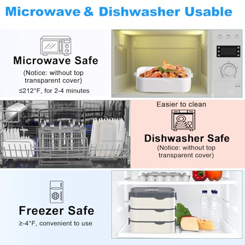 Bento Box Adult Lunch Box, Stackable 3 Layers Large Capacity Lunch Containers, Microwave and Dishwasher Safe Food Grade Containers with Utensils, Dividers and Sauce Boxes for Men, Women, Kids - color: White-Black