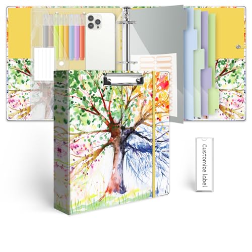 2 Inch 3 Ring Binder Organizer with Clipboard, 5-Tabs Pockets Dividers, Plastic Folder, 18 Divider Stikers, KLLVE Three Ring Binder with Pen Loop (Green Tree, Letter Size) - color: Green Tree, size: 2in（Letter Size）