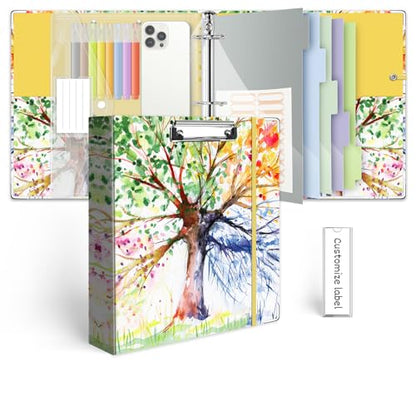 2 Inch 3 Ring Binder Organizer with Clipboard, 5-Tabs Pockets Dividers, Plastic Folder, 18 Divider Stikers, KLLVE Three Ring Binder with Pen Loop (Green Tree, Letter Size) - color: Green Tree, size: 2in（Letter Size）