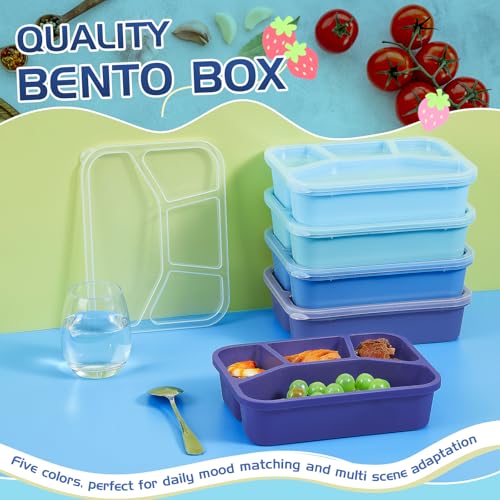 Honeydak 5 Pack Snack Containers 4 Compartment Bento Snack Boxes Reusable Lunchable Containers with Lids Divided Meal Prep Lunch Food Storage Box for School Work Travel(Blue Ombre,Mixed) - color: Blue Ombre, style: Mixed