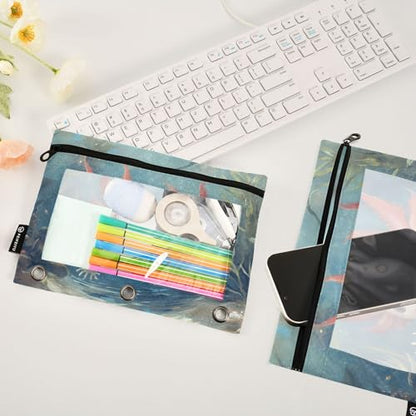 Cute Axolotls Algae Blue Binder Pencil Pouch 3 Ring Clear Pouches with Zipper Pen Organizer for Office College School, 2 Pack - color: Multi-cute Axolotls Algae Blue