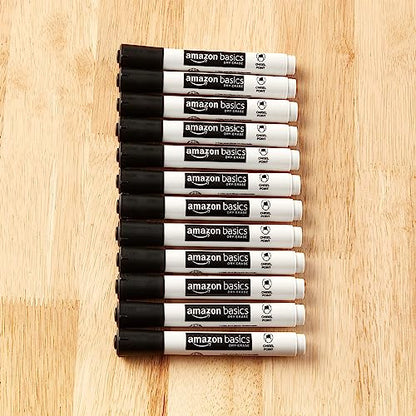 Amazon Basics Lowe-Odor Dry Erase Whiteboard Markers, Chisel Tip, Quick-Dry, Black, 12-Pack