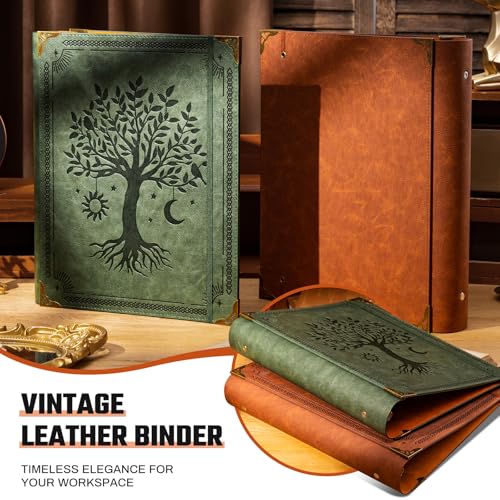 Ovesmusl PU Leather 3 Ring Binder 2 Inch Fits 8.5"x11" Letter Size Paper | 2 Inch Round Ring Binder Holds 500 Sheets, Notepad Paper Cover Loose Leaf Organizer, Green Tree - color: Green Tree, size: 2" Ring