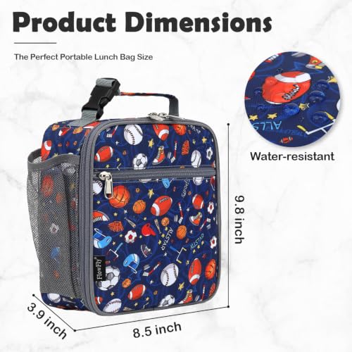 FlowFly Lunch box Insulated Soft Bag Mini Cooler Back to School Thermal Meal Tote Kit for Girls, Boys (Football) - color: Football