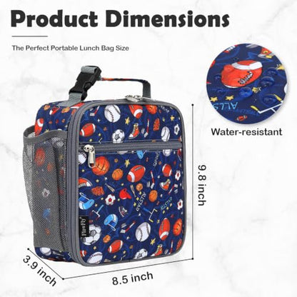 FlowFly Lunch box Insulated Soft Bag Mini Cooler Back to School Thermal Meal Tote Kit for Girls, Boys (Football) - color: Football