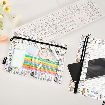 Deep Sea Fish Binder Pouches 3 Ring for Boys Girls School Office College Supplies Nautical Theme Ocean Coastl Pencil Pouches Case Bag with Clear Window and Zipper 2 Pack - color: Fish